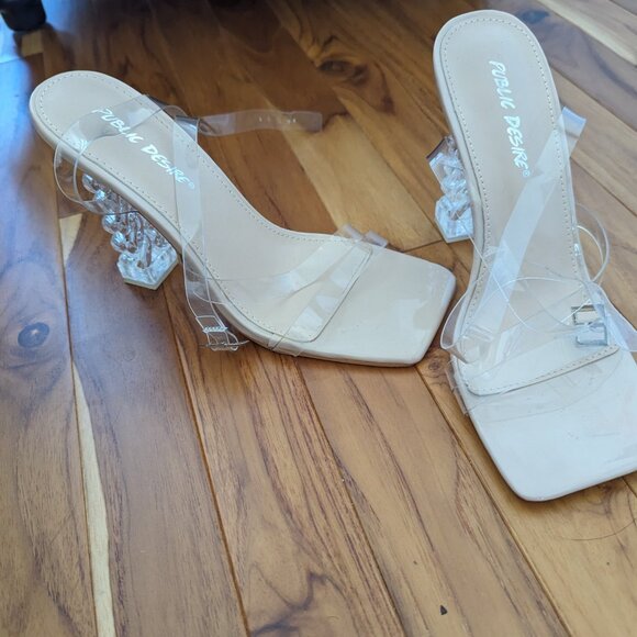 Public Desire Clear Beige Strap Up Ankle Heel (New!) - Picture 3 of 4